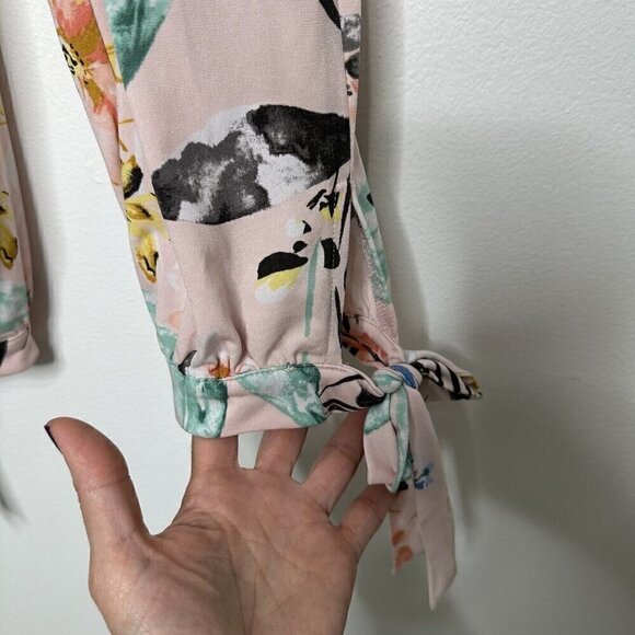 Bcbgeneration Jumpsuit Floral Pink Size S tie ankle Criss Cross Strappy Back - Picture 5 of 12